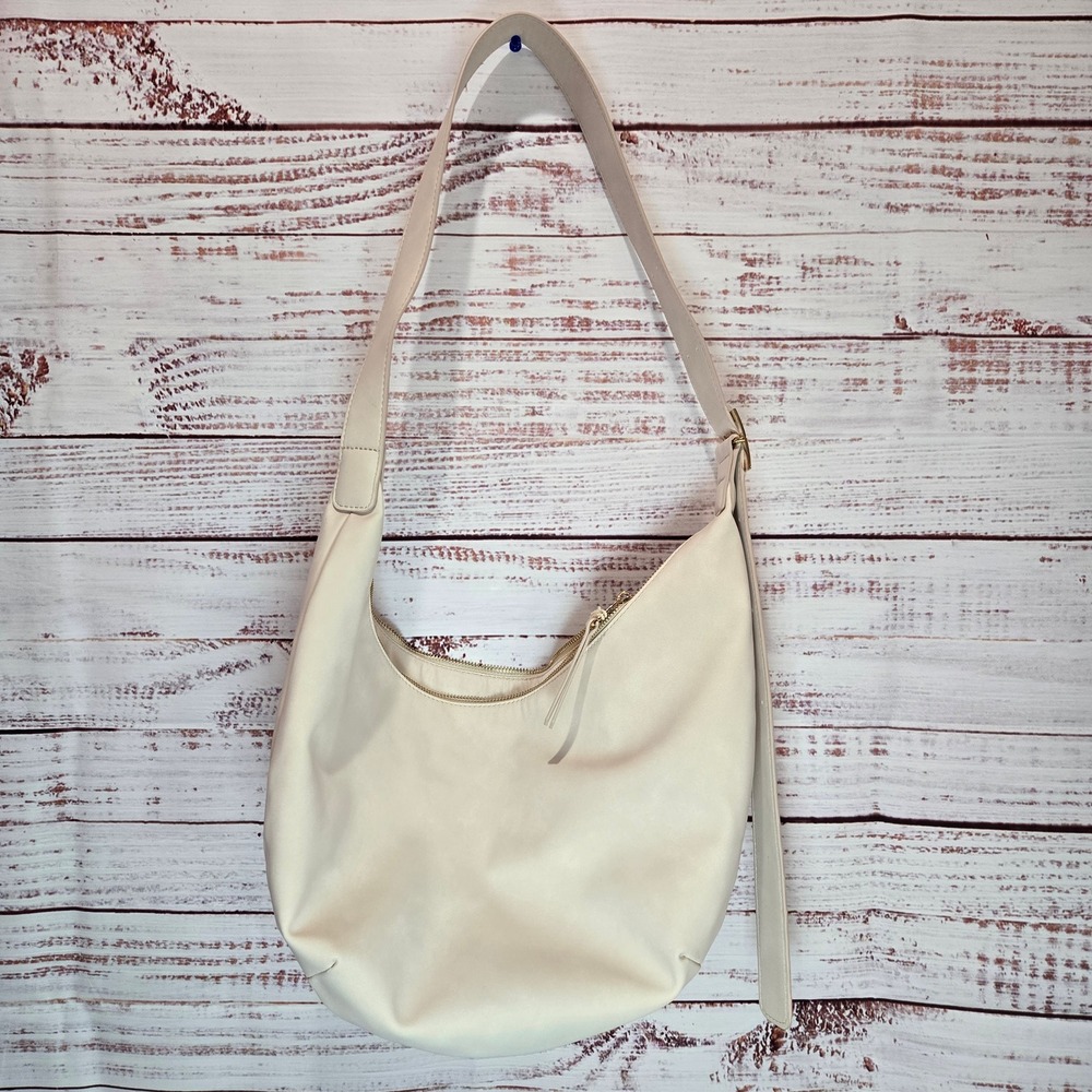 Cream Beige Hobo Shoulder Bag NEW Large‎ Zipper Top Gold Hardware